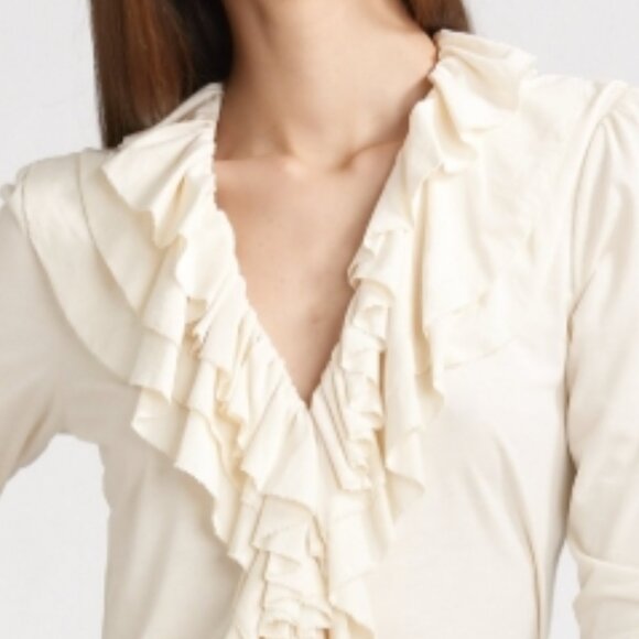 NEW, Ralph Lauren Sport Pima Cotton Ruffle Neck Long Sleeve Blouse - Picture 6 of 16